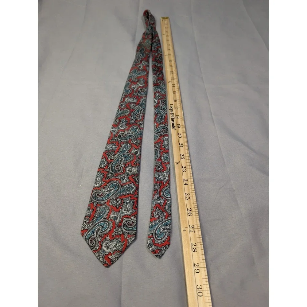 Kuppenheimer Silk Tie Red‎ Paisley Teal Gray USA Made Classic Vintage Men's Tie